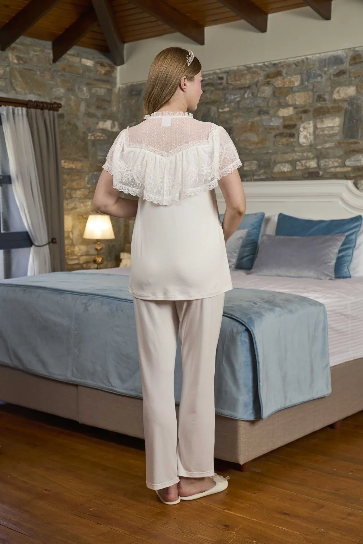 Aqua 26302 Dantel Detay Lohusa Pijama Takımı görsel 4