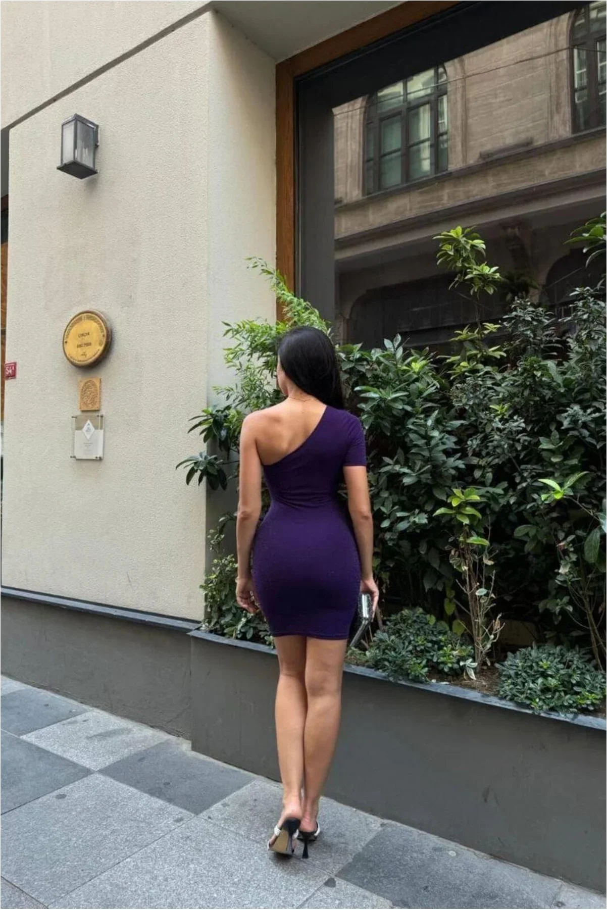 Kadın Trend Tasarım Krep Kumaş Tek Omuz Abiye Elbise görsel 2