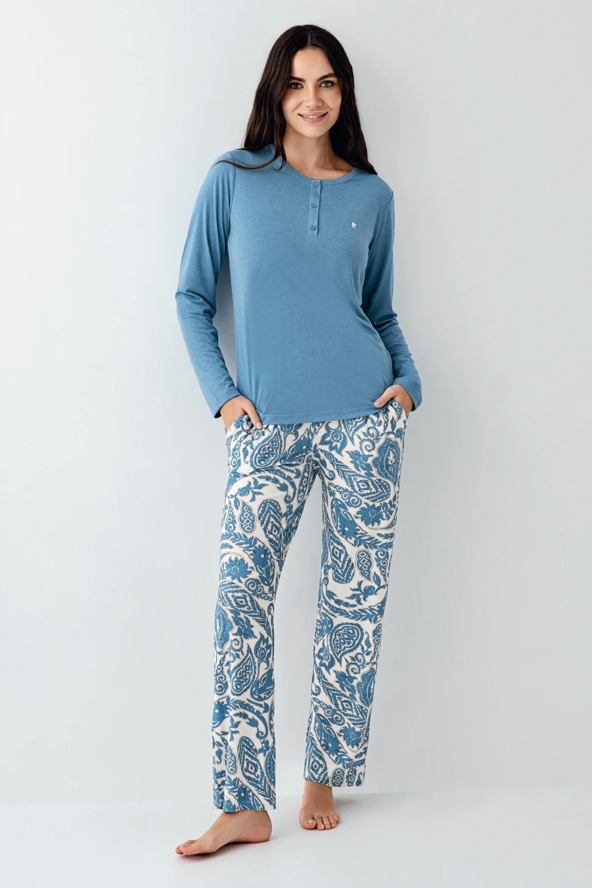 Pierre Cardin 9075-S Kadın Uzun Kol Pijama Takım