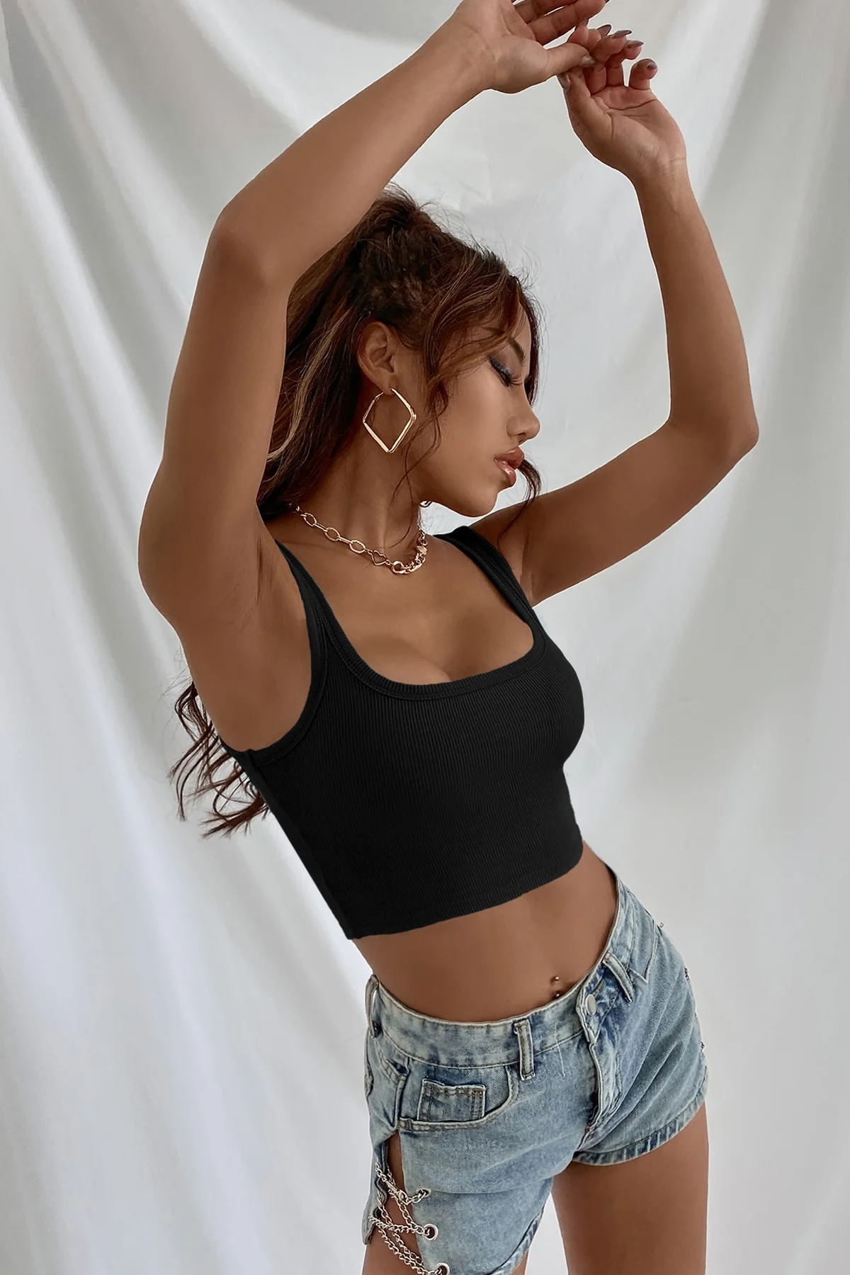 Kadın Siyah Kalın Askılı Crop Top Büstiyer görsel 4