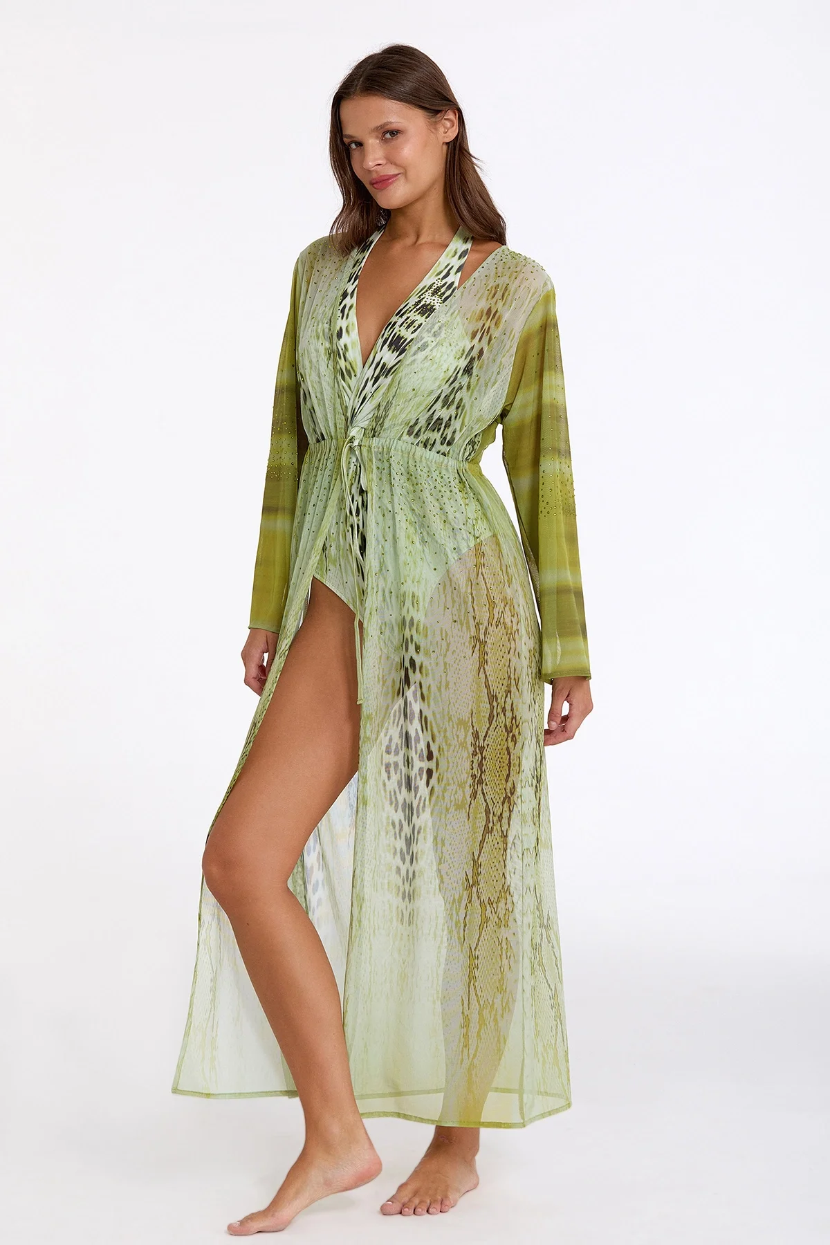 Argento 2106-3025 Kadın Önü Açık Uzun Kaftan görsel 2
