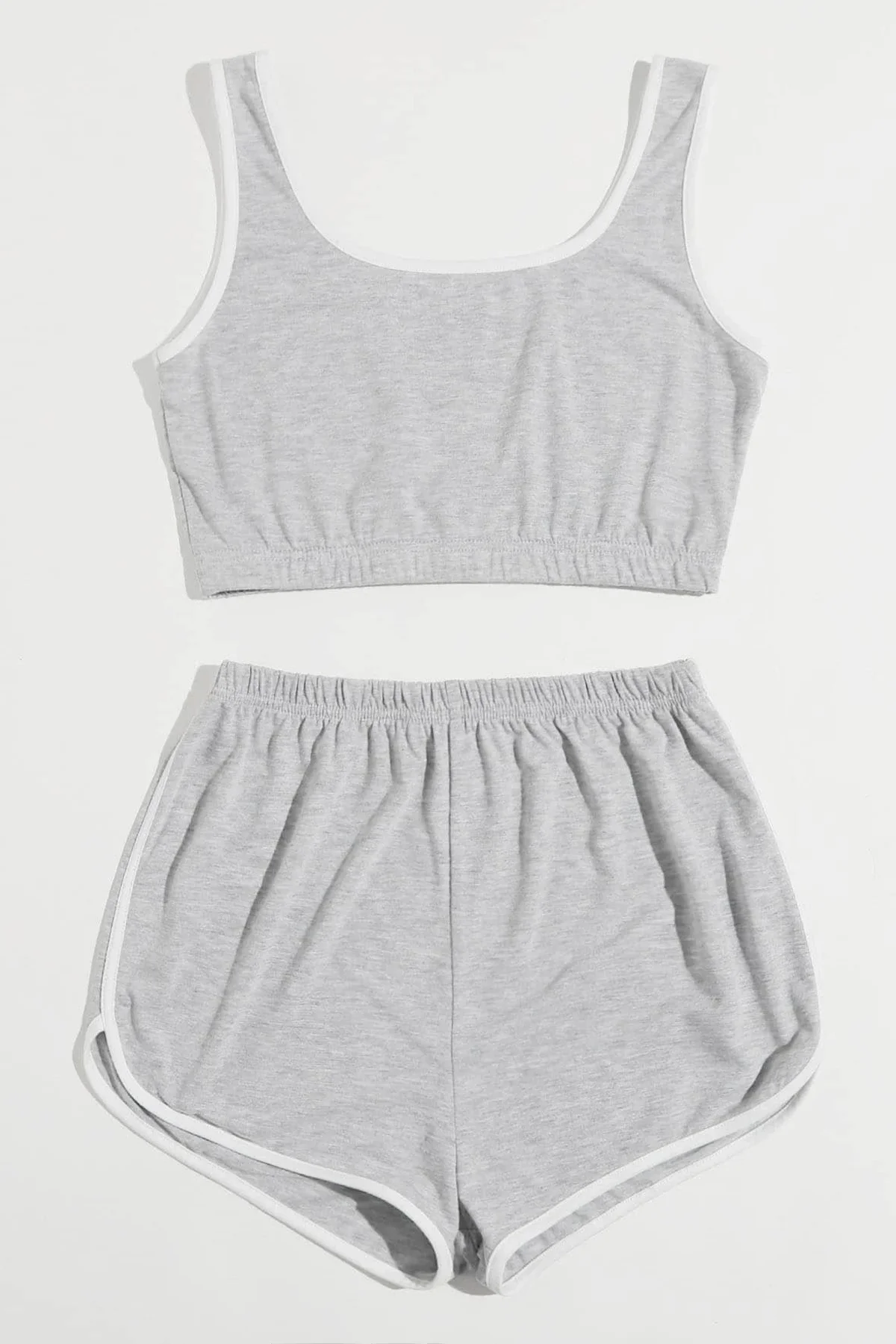 Kadın Gri Askılı Crop Top ve Şortlu Gecelik Takım görsel 3