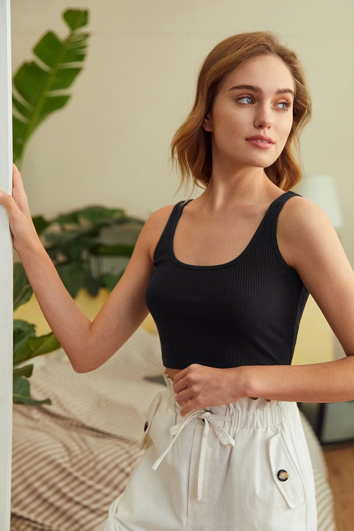 Kadın Siyah Kalın Askılı Crop Top Büstiyer görsel 7