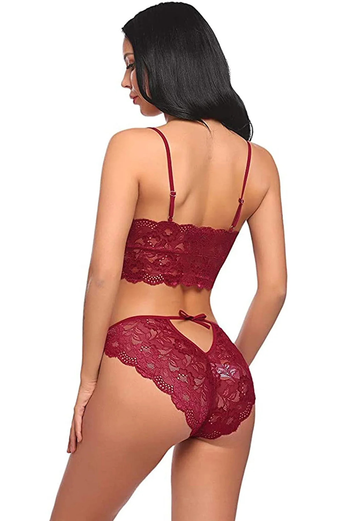Kadın Bordo Belden Bağlamalı Şık Büstiyer Sütyen görsel 5