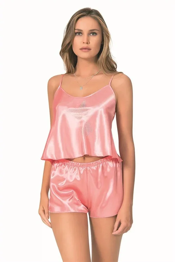 Mercan Saten Babydoll Şort Takımı