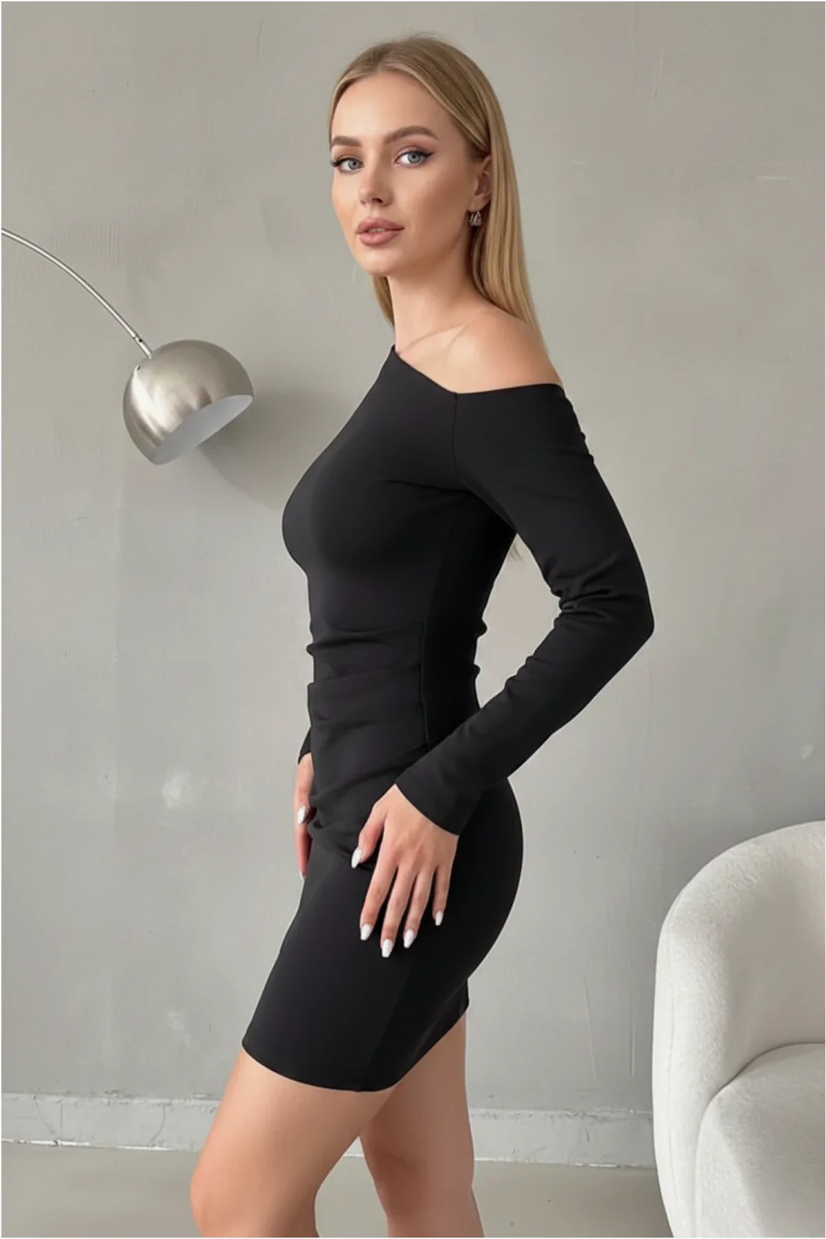 Kadın Asimetrik Kesim Mini Elbise görsel 2