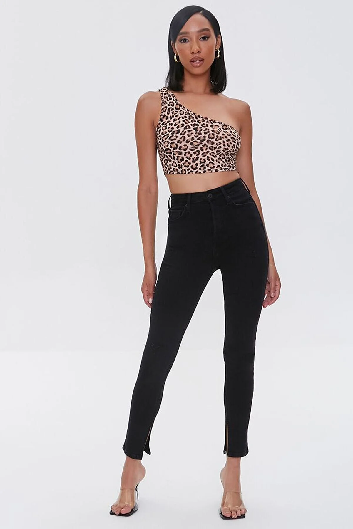 Kadın Leopar Desenli Tek Omuz Crop Büstiyer görsel 4