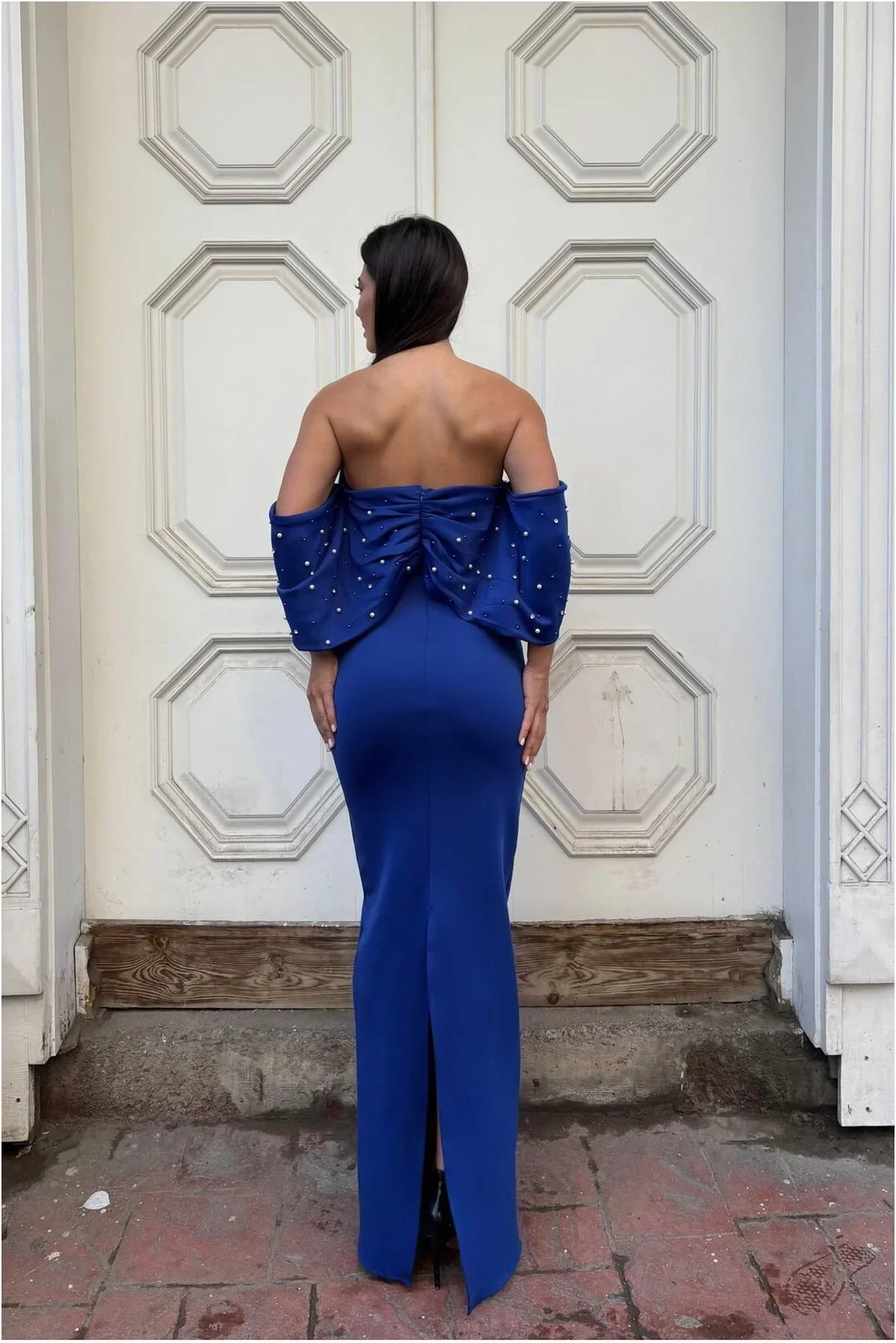 Kadın Trend Model Esnek Tül Kumaş Straplez Abiye Elbise görsel 4