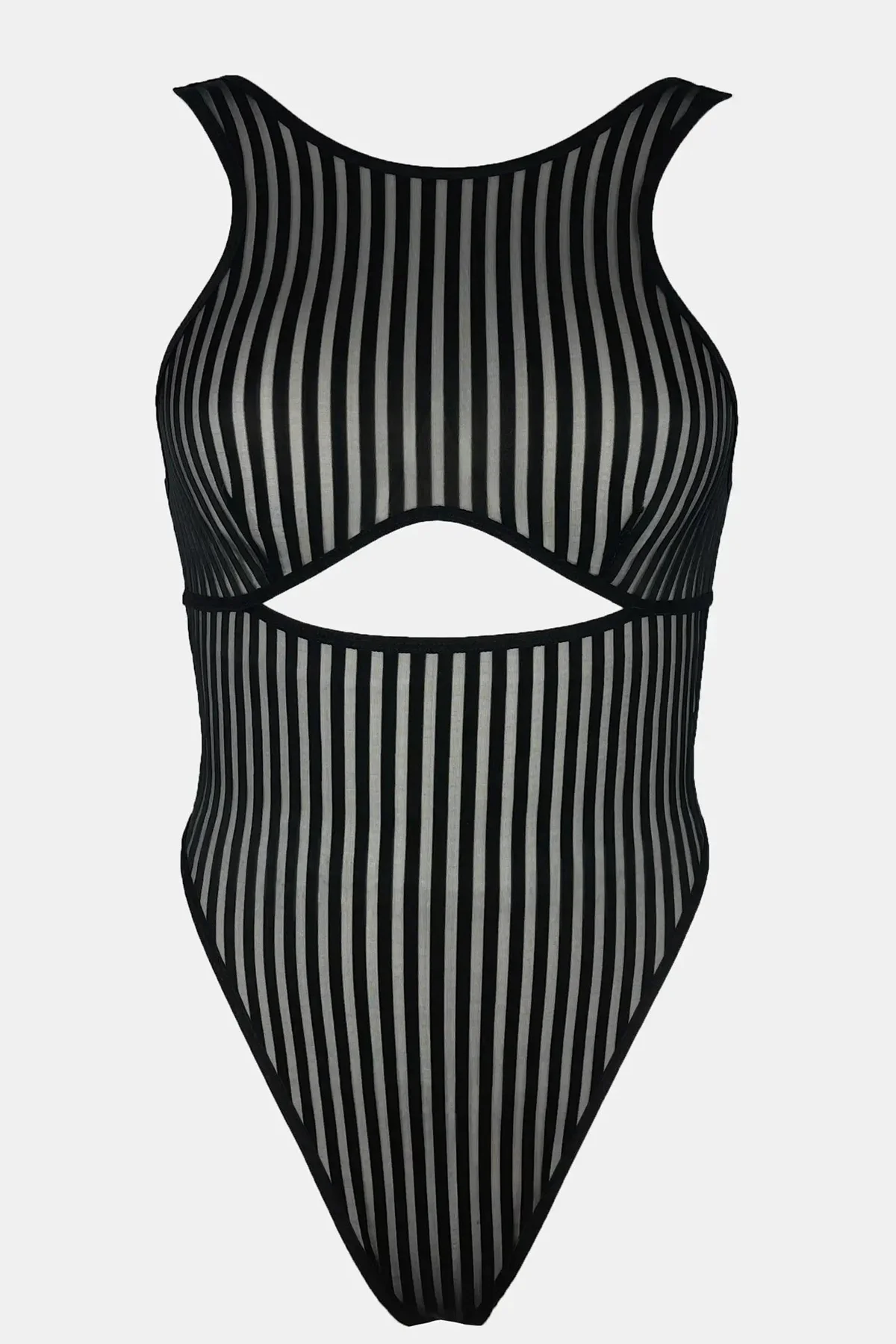 Kadın Siyah Cut-Out Detaylı Çizgili Gecelik görsel 3