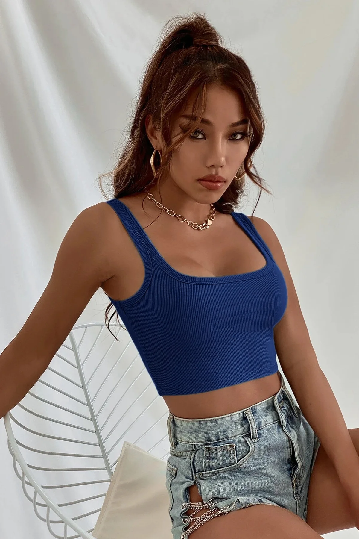 Kadın Lacivert Kalın Askılı Crop Top Büstiyer görsel 7