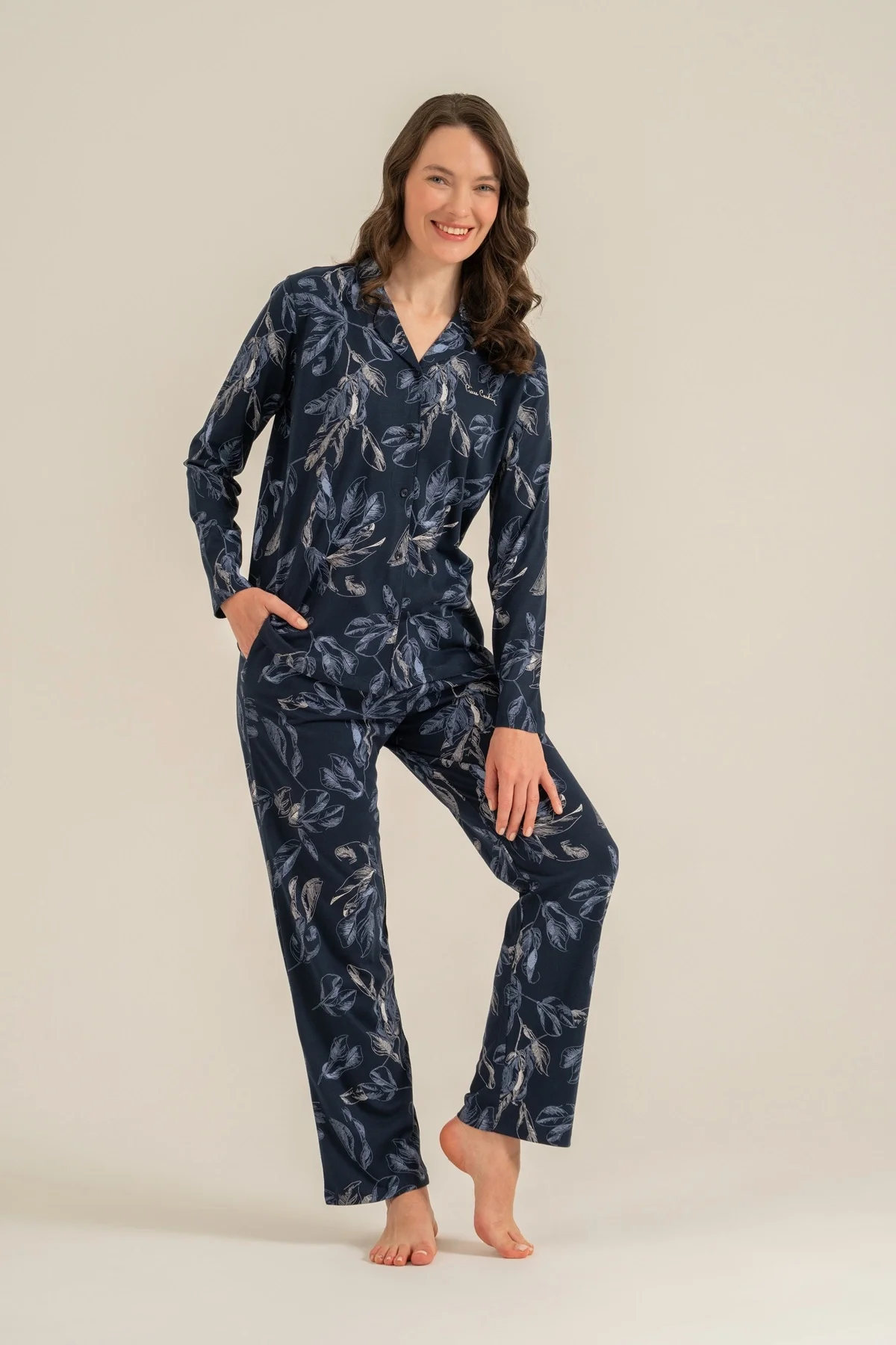 Pierre Cardin 9259-S Kadın Uzun Kol Gömlek Pijama Takımı görsel 3