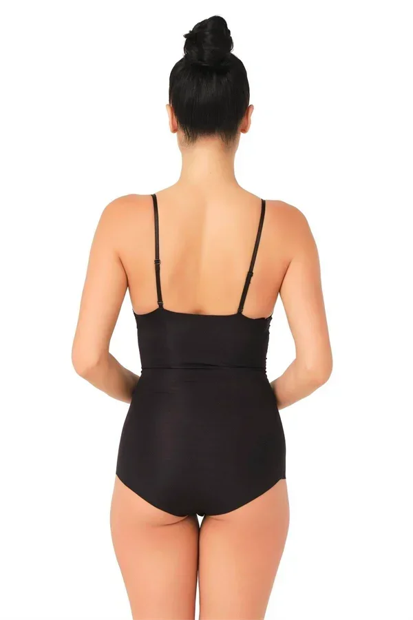 Siyah Lazer Kesim Göğsü Açık Slip Body Korse görsel 2