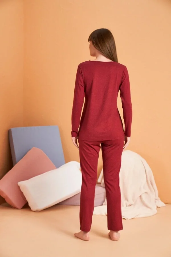 PJS 28091 Kadın V Yaka Uzun Kol Pijama Takımı görsel 2