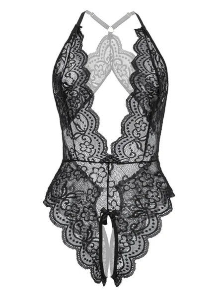 Kadın Siyah Dantel Derin Dekolteli Babydoll görsel 4