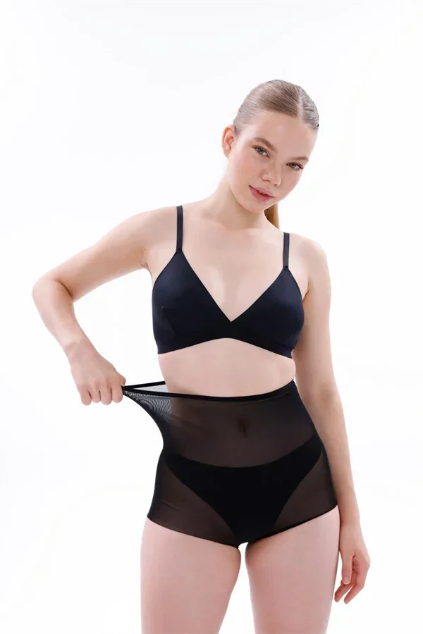 Siyah Lazer Kesim Tül Toparlayıcı Slip Hayalet Külot Korse görsel 4
