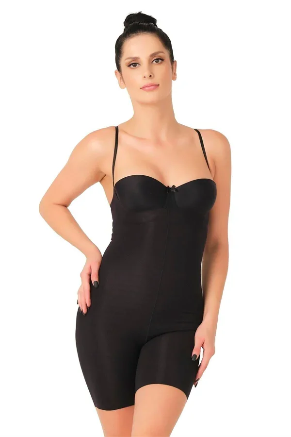 Siyah Lazer Kesim Göğsü Açık Boxer Body Korse
