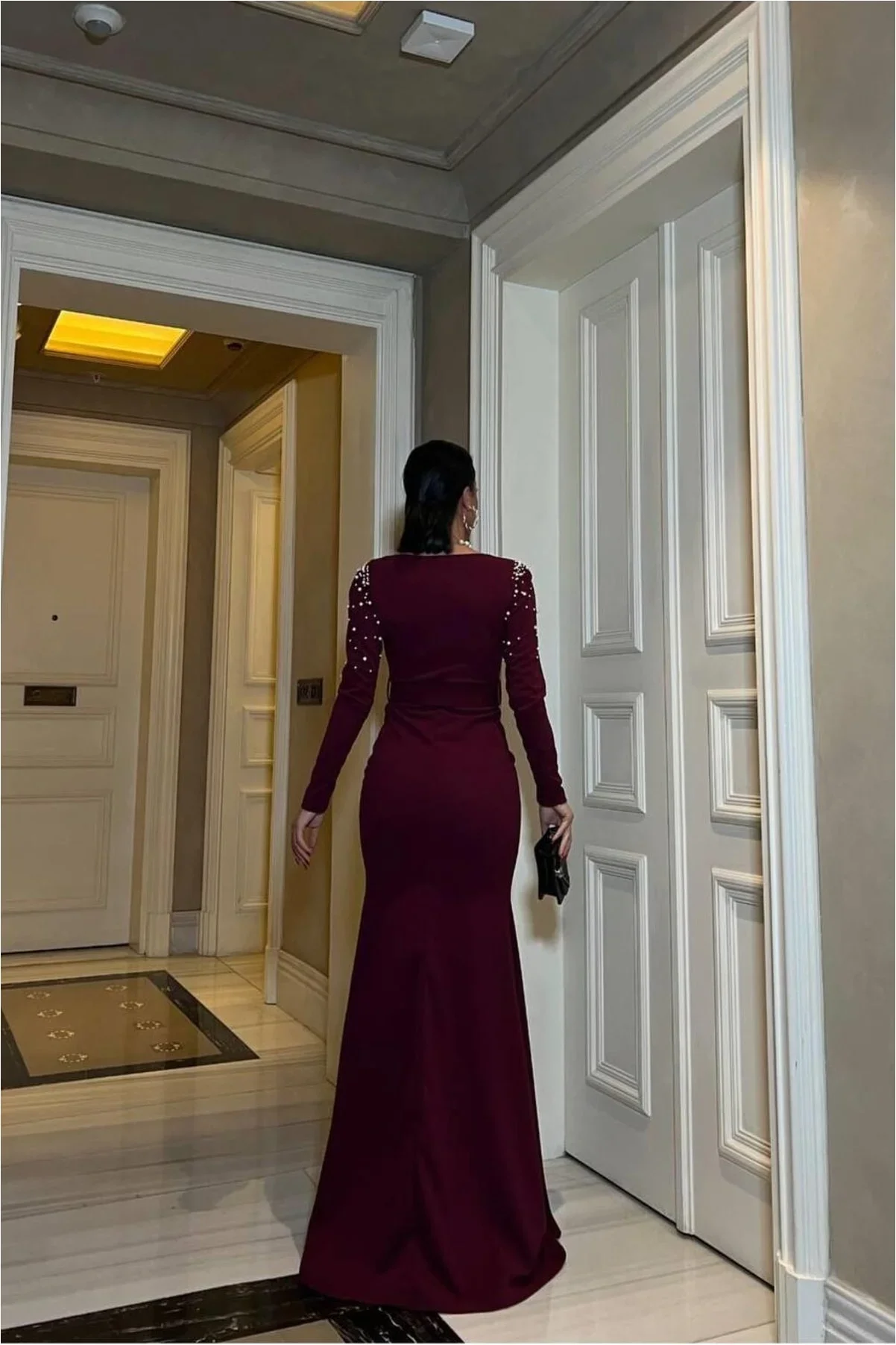 Kadın Yeni Sezon Kalp Yaka Taş Detaylı Maxi Abiye Elbise görsel 3