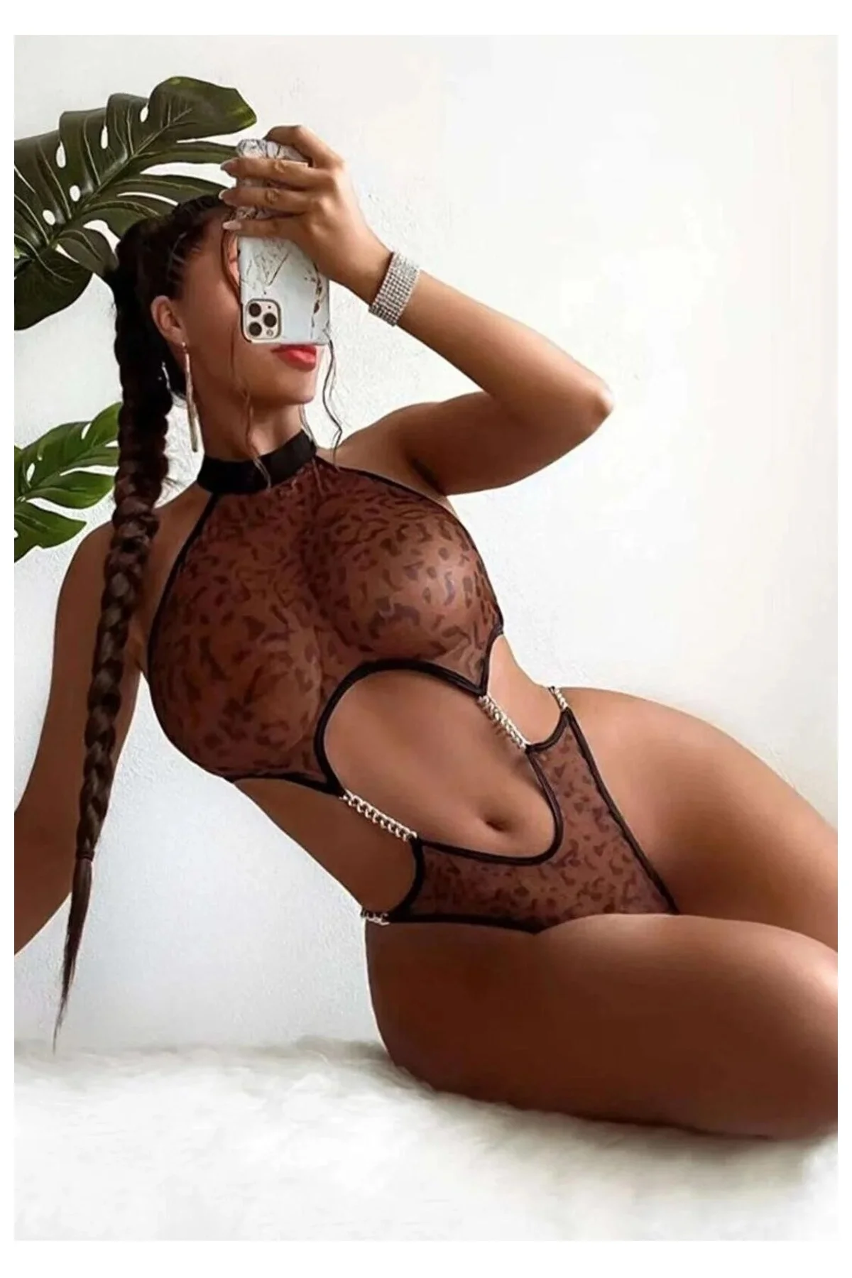 Leopar Desenli Büyük Bedenlere Uygun Babydoll görsel 3