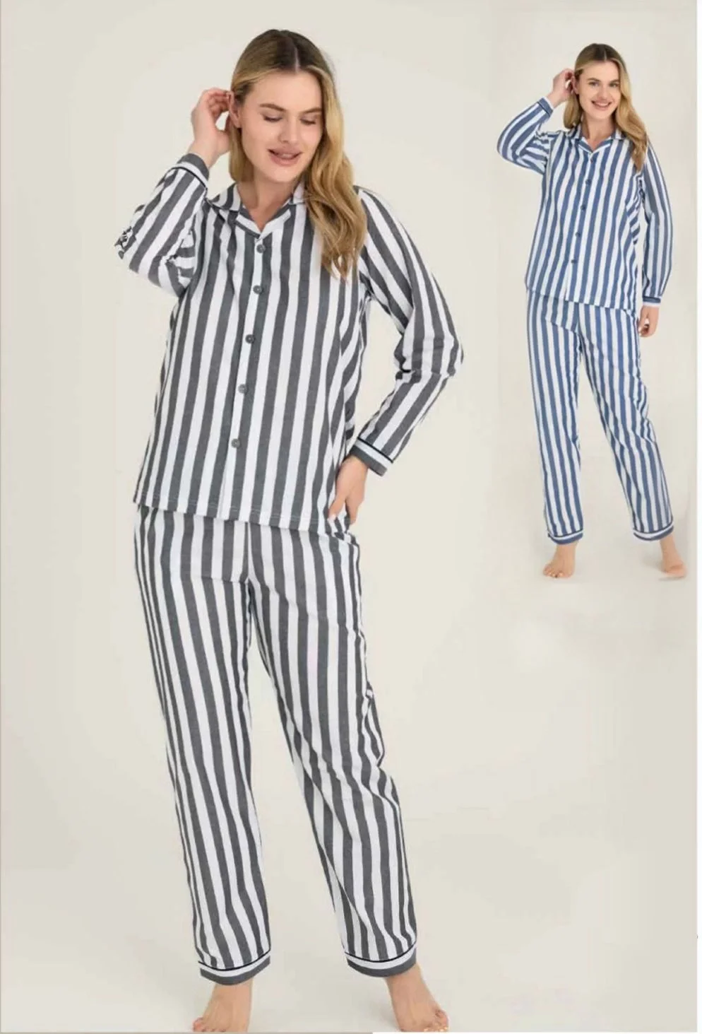 Freshness 4007 Kadın Uzun Kol Çizgili Gaffuriye Pijama Takımı görsel 3