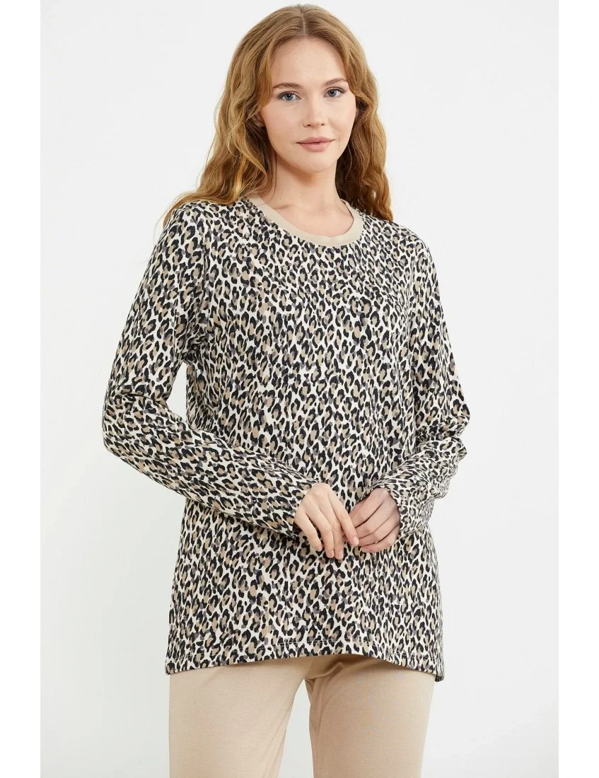 Sementa 76413 Rahat Kalıp Leopar Kombinli Pijama Takım görsel 3