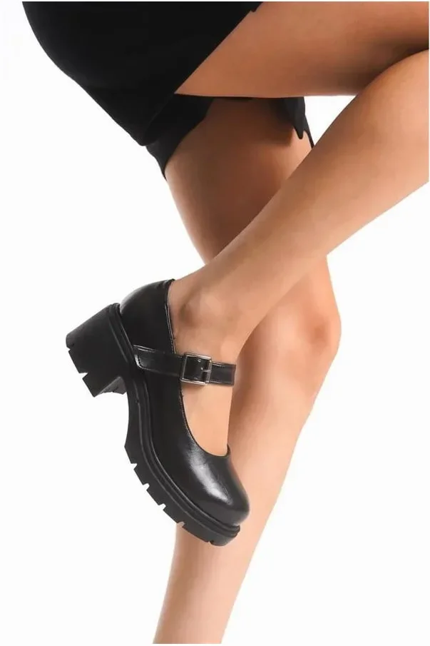 Kadın Rugan Loafer Kırışık Tokalı Ayakkabı Ayakkabı Tabanlı Yüksek Casual Koruma görsel 3