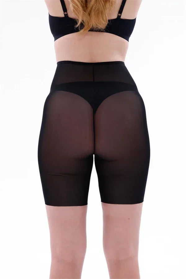 Siyah Lazer Tül Toparlayıcı Paçalı Boxer Hayalet Korse görsel 2
