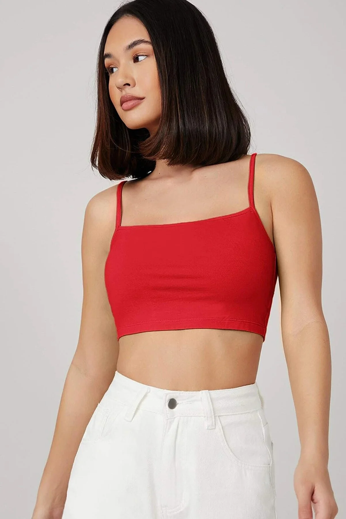 Kadın Kırmızı Ip Askılı Crop Top Büstiyer görsel 3