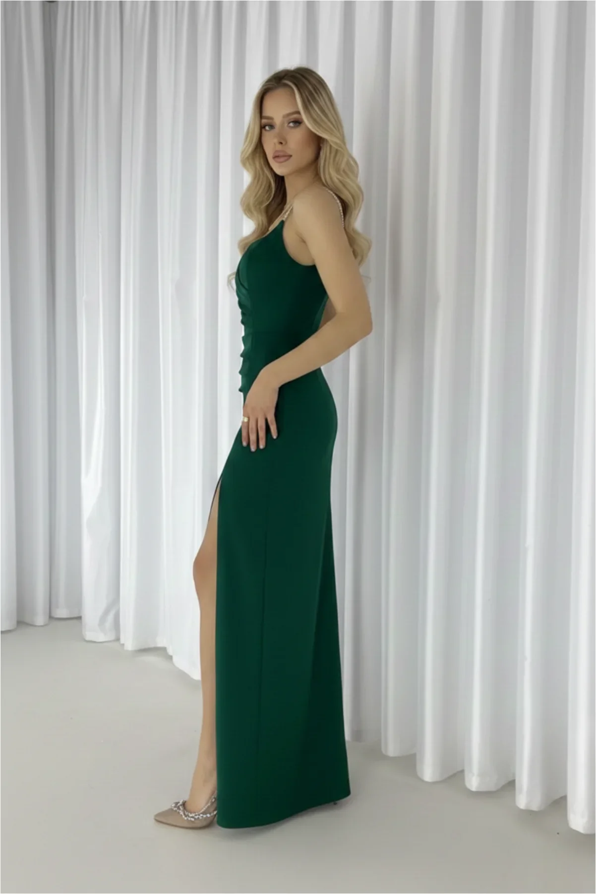 Kadın Kalp Yaka İnce Askılı Abiye Elbise görsel 2