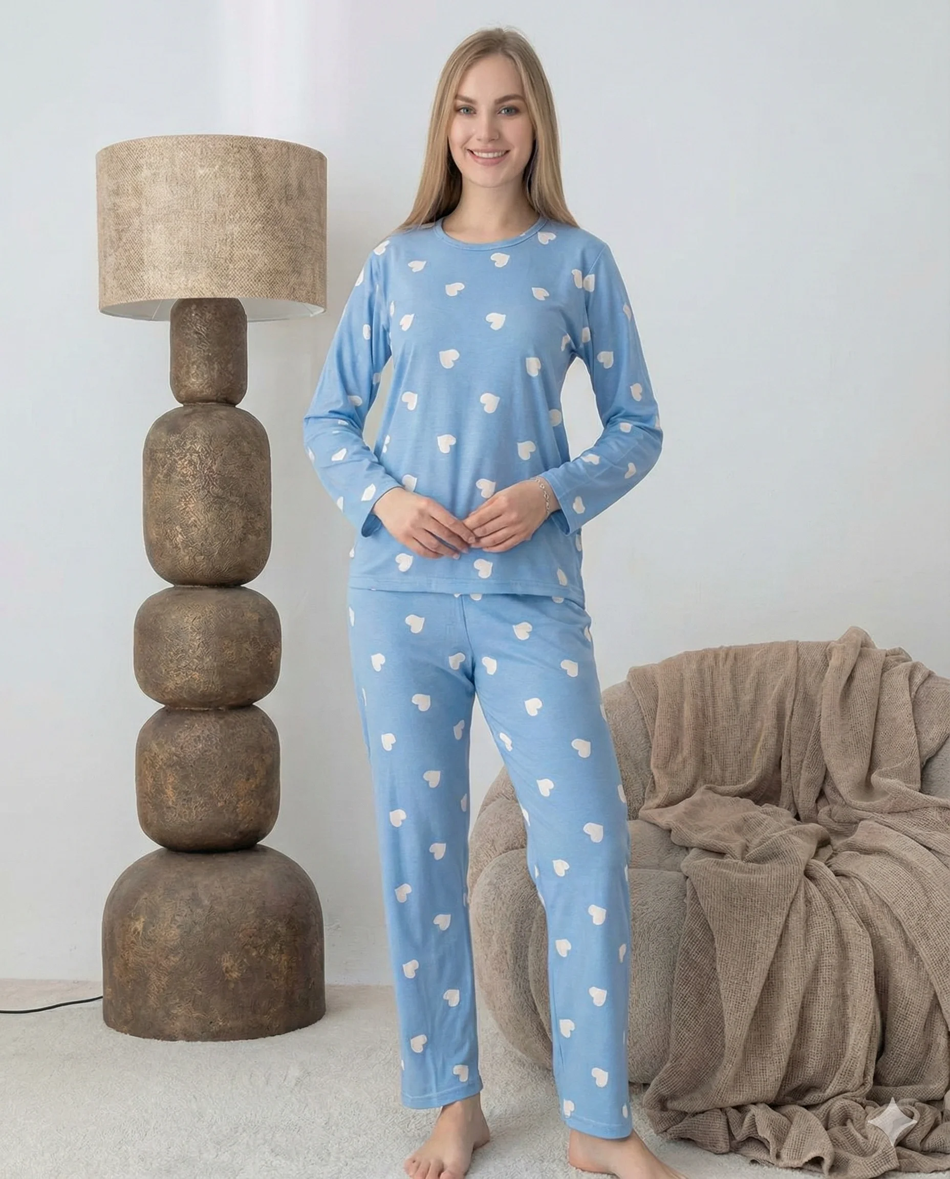 Lindros 0440 Kadın Süet Uzun Kol Pijama Takımı görsel 2