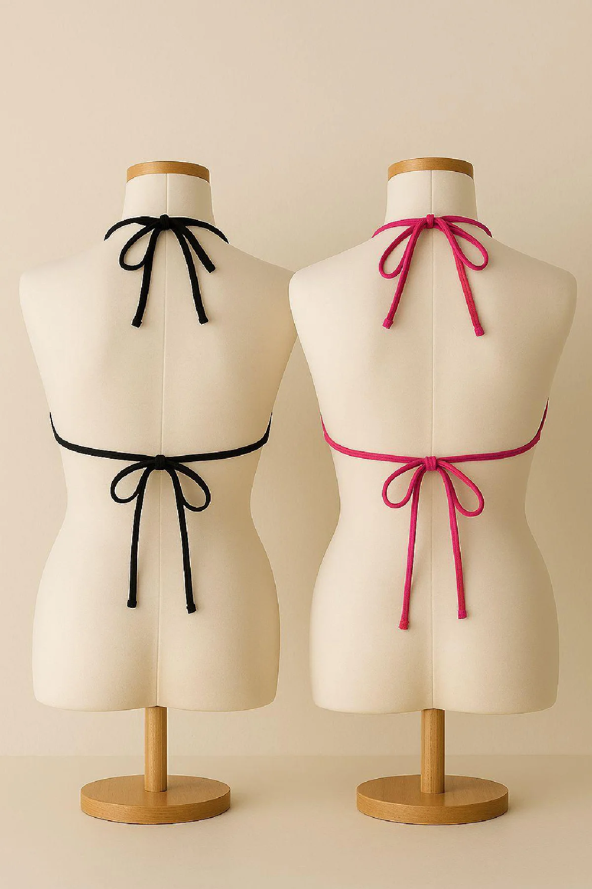 Kadın Siyah ve Fuşya Minimal Kesim Üçgen Bikini Üstü görsel 3