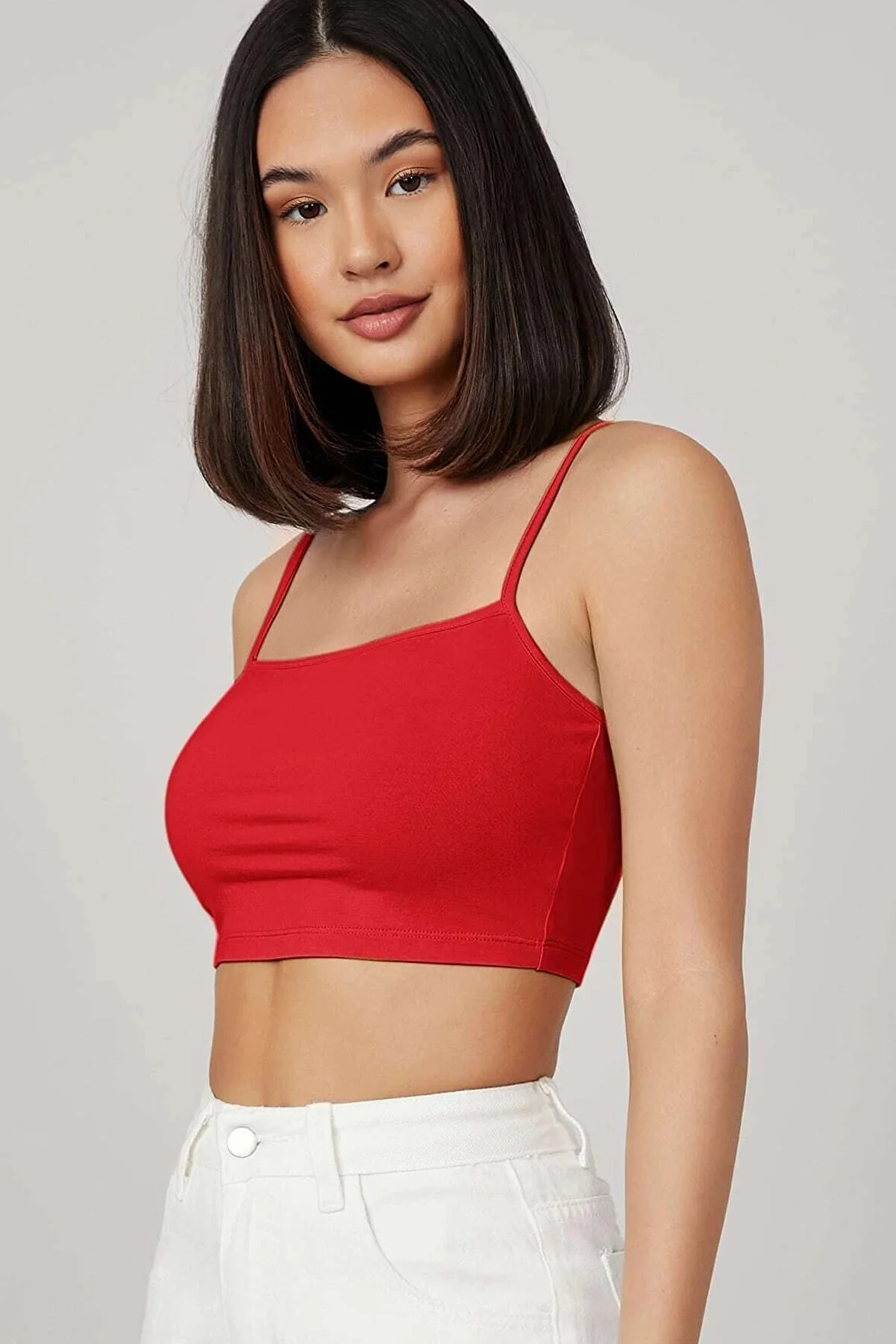 Kadın Kırmızı Ip Askılı Crop Top Büstiyer görsel 5