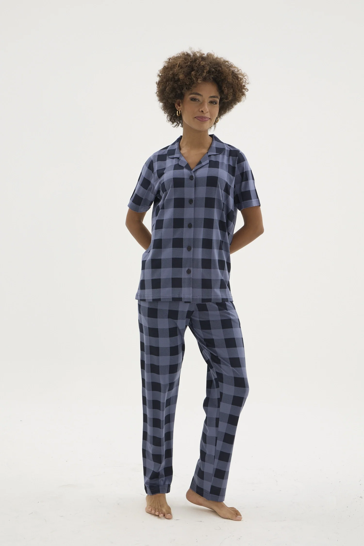 Kocabey KKT-26158K Kadın Apaj Yaka Düğmeli Pijama Takımı