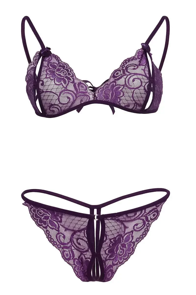 Mor Dantelli Sütyen Ve Gstring Takımı TM2087 görsel 3