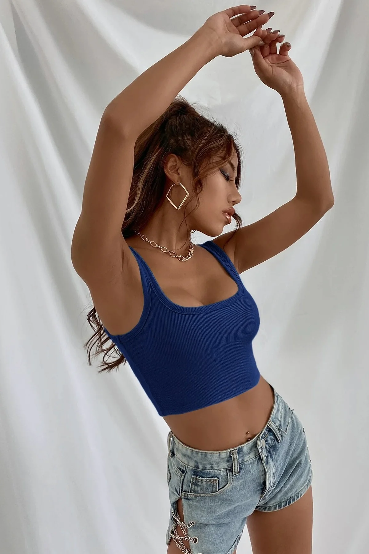 Kadın Lacivert Kalın Askılı Crop Top Büstiyer görsel 3