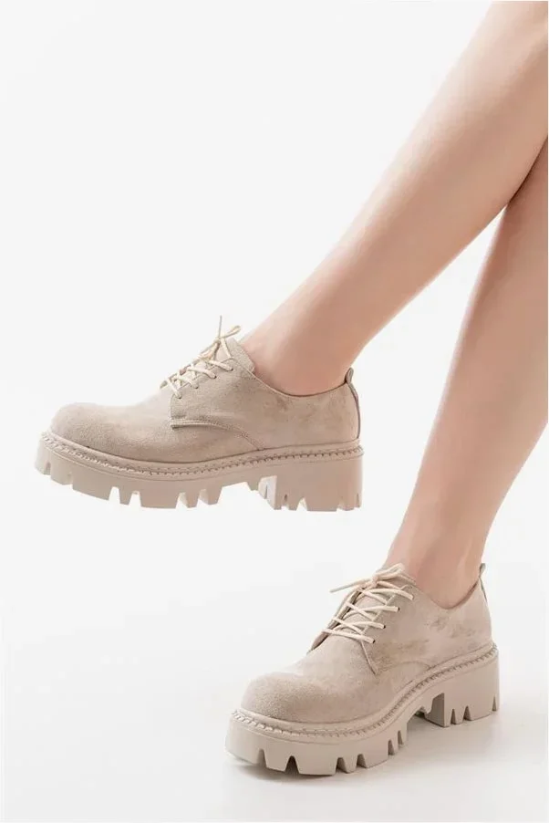 Kadın Loafer Ayakkabı Ayakkabı Bağcıklı Tabanlı Süet Yüksek Casual Konfor
