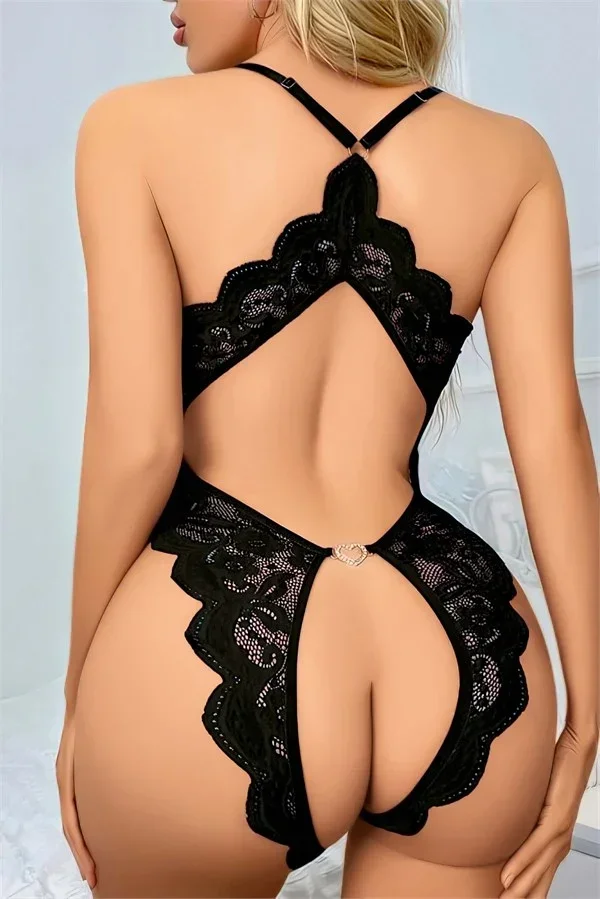 Siyah Özel Bölgesi Açık Dantel İşlemeli Body görsel 3