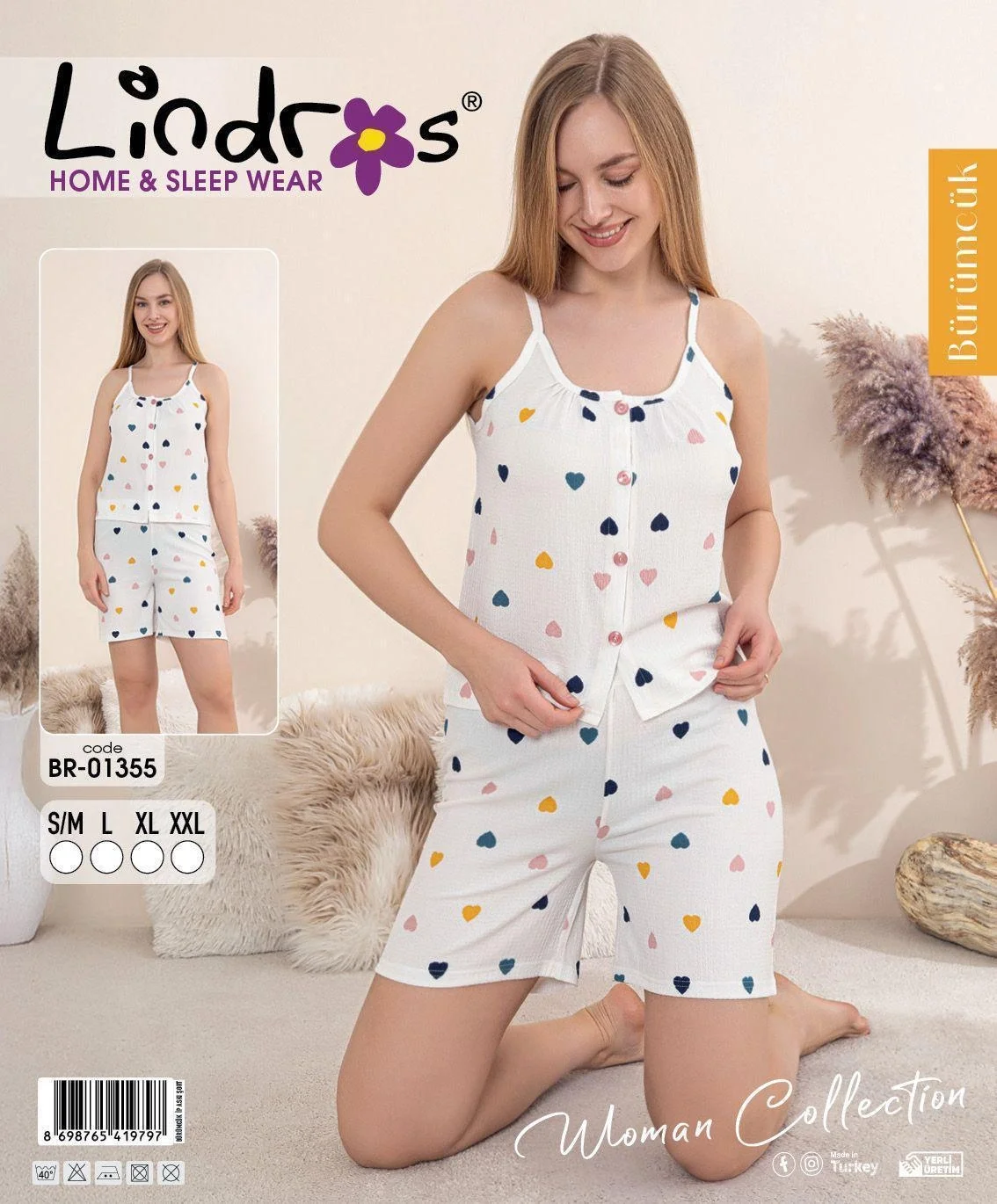 Lindros BR-01355 Kadın İp ASkılı Bürümcük Düğmeli Şort Takım