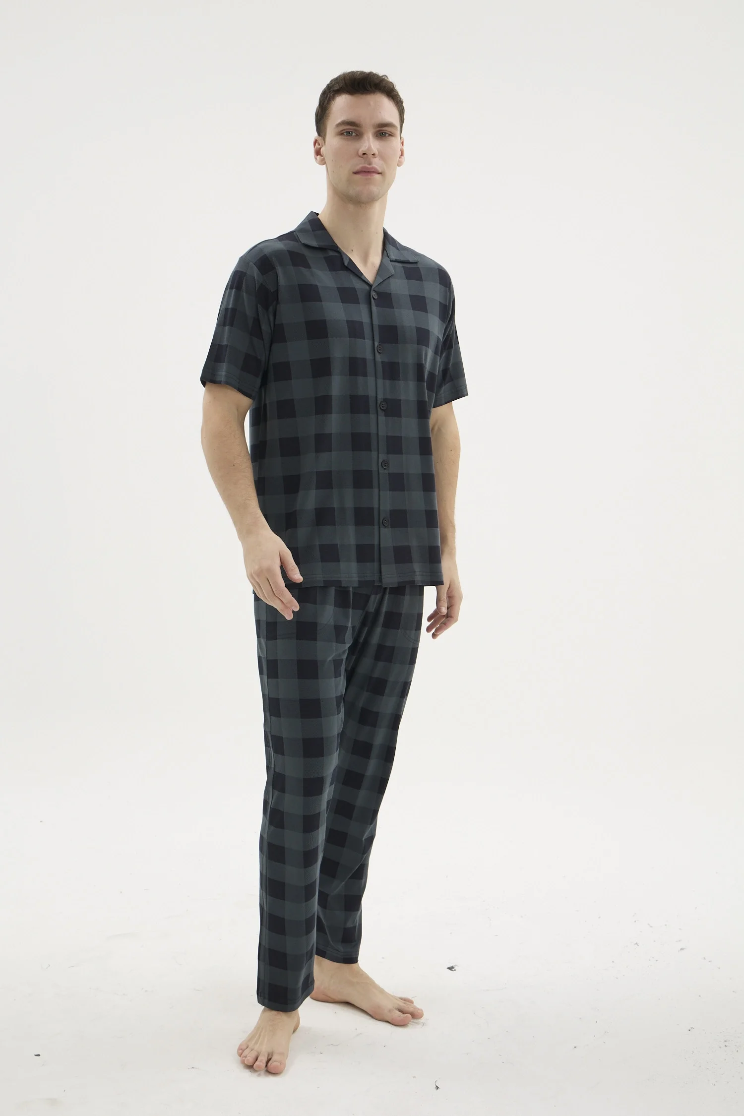 Kocabey KKT-26158 Erkek Apaj Yaka Düğmeli Pijama Takımı