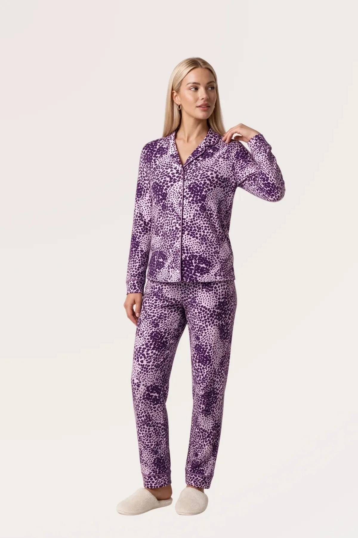 Pjs 30195 Kadın Önden Düğmeli Uzun Kol Pijama Takımı görsel 2
