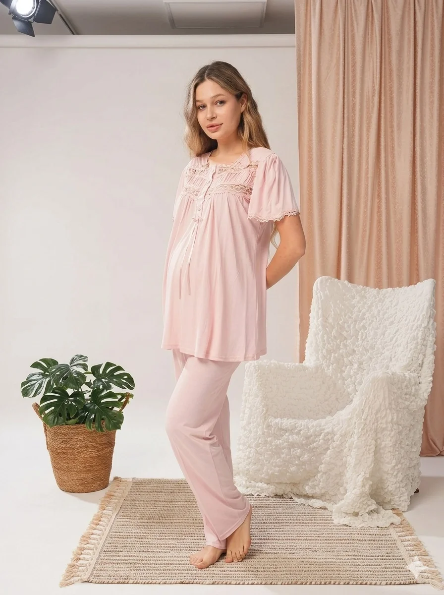 Bone 5806 Kadın 3'lü Sabahlıklı Lohusa Pijama Takımı görsel 2