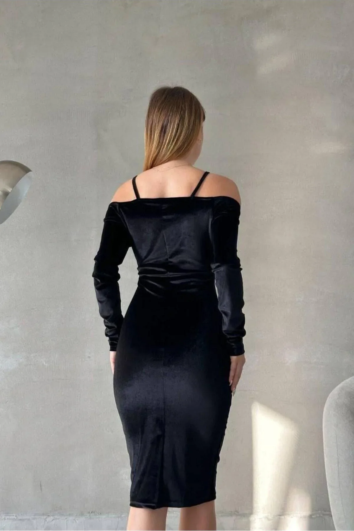 Kadın Kalp Yaka Balık Kesim Uzun Kollu Abiye Elbise görsel 3