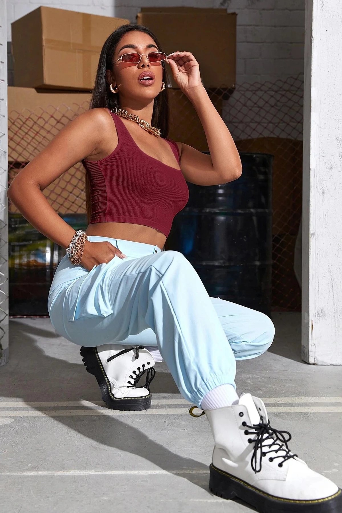 Kadın Bordo Kalın Askılı Crop Top Büstiyer görsel 5