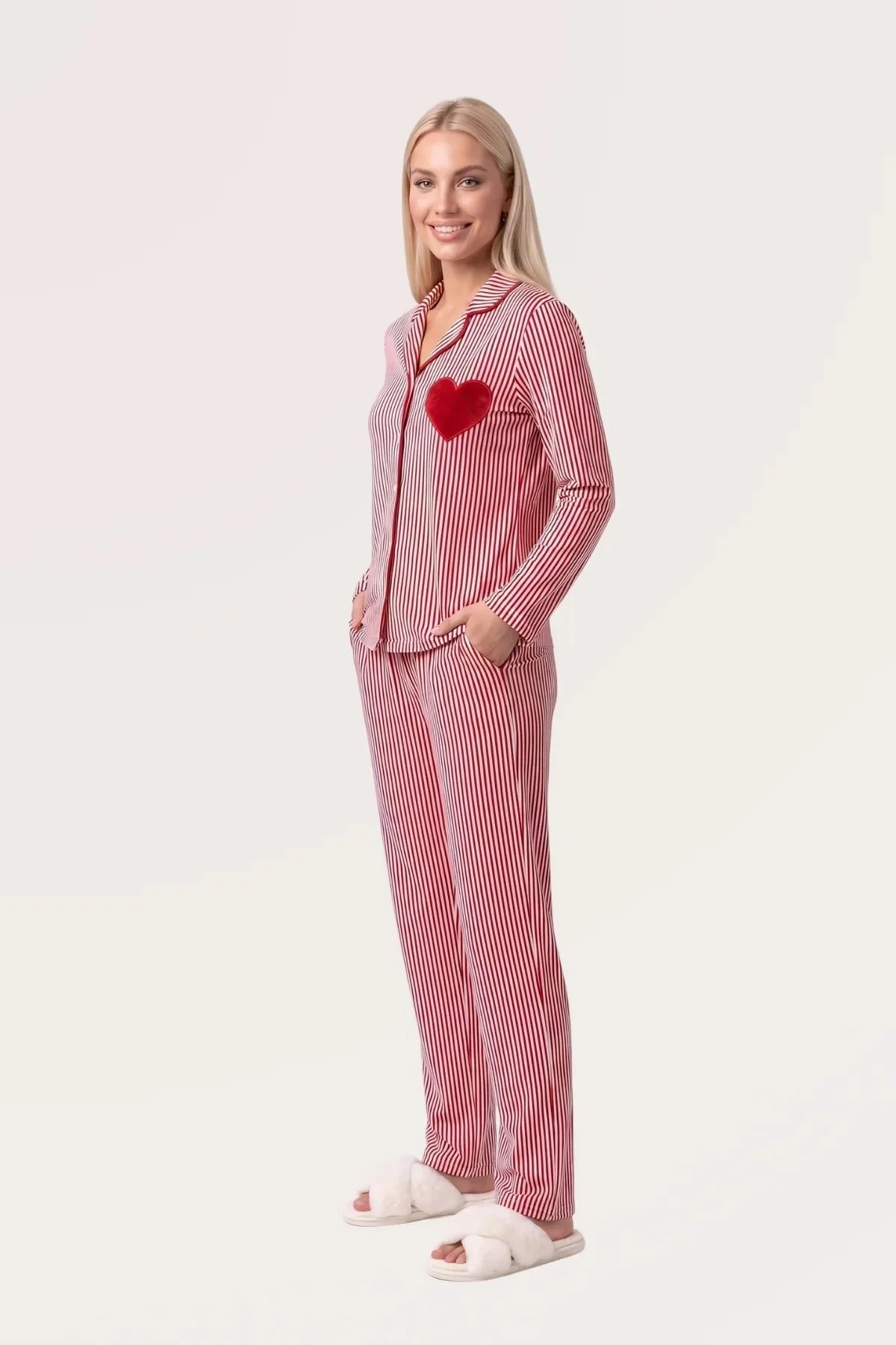 Pjs 30144 Kadın Çizgili Uzun Kol Pijama Takımı görsel 2