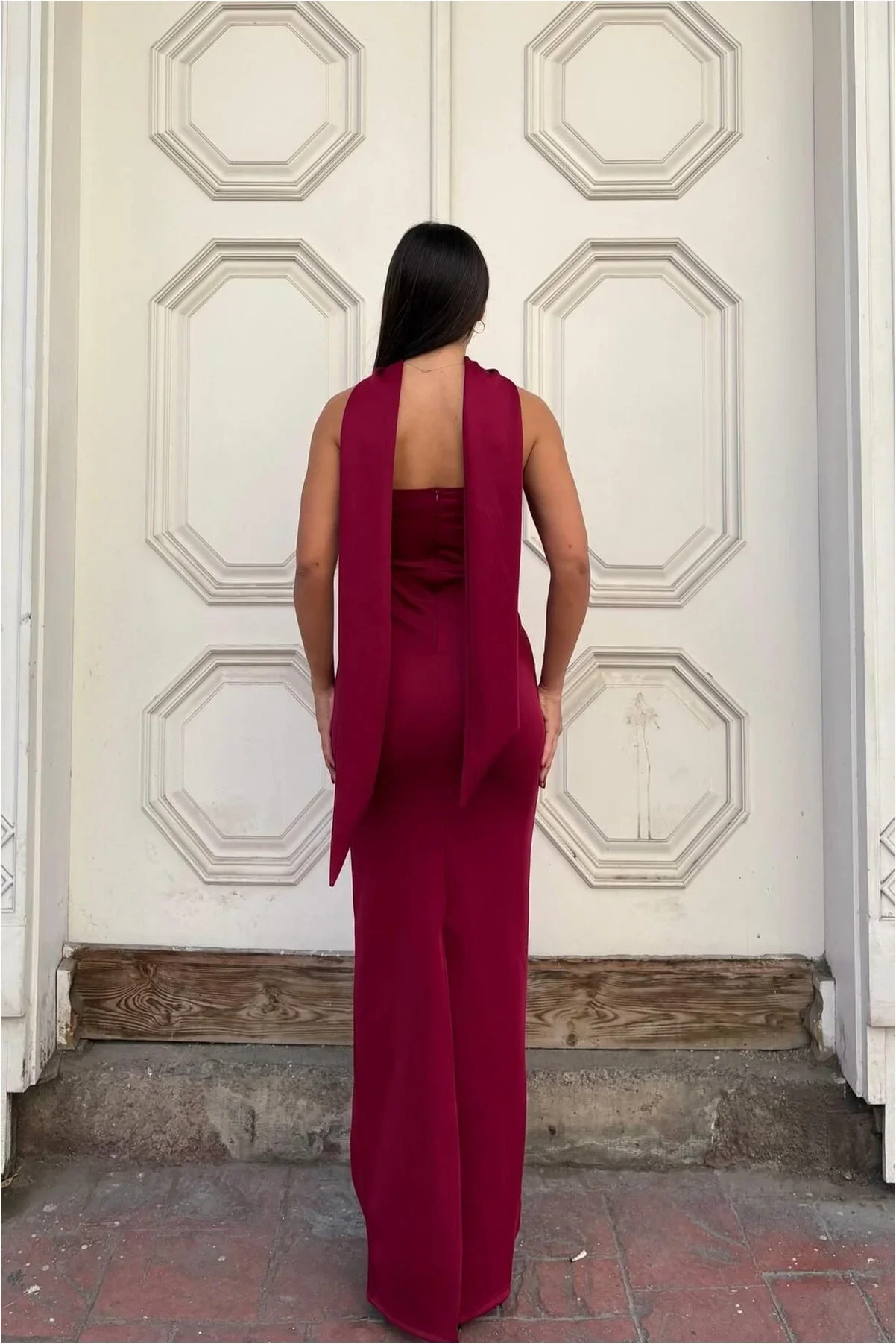 Kadın Modern Stil Scuba Esnek Kumaş Straplez Balık Kesim Abiye Elbise görsel 2