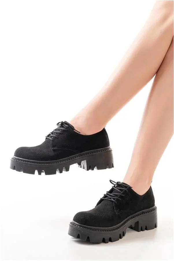 Kadın Loafer Ayakkabı Ayakkabı Bağcıklı Tabanlı Süet Yüksek Casual Günlük
