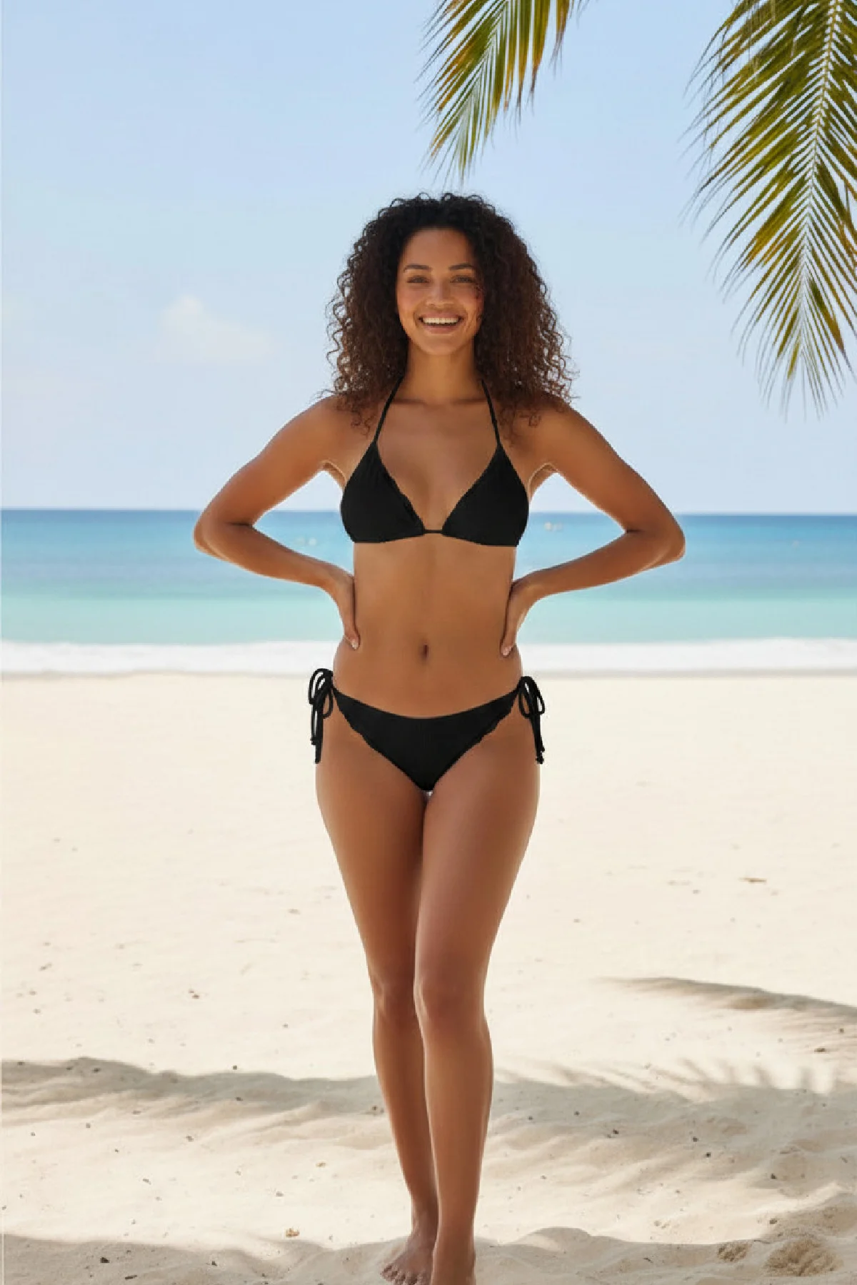 Kadın Siyah Pedli Bel ve Boyundan Bağlamalı Dantelli Şık Bikini Takımı görsel 3