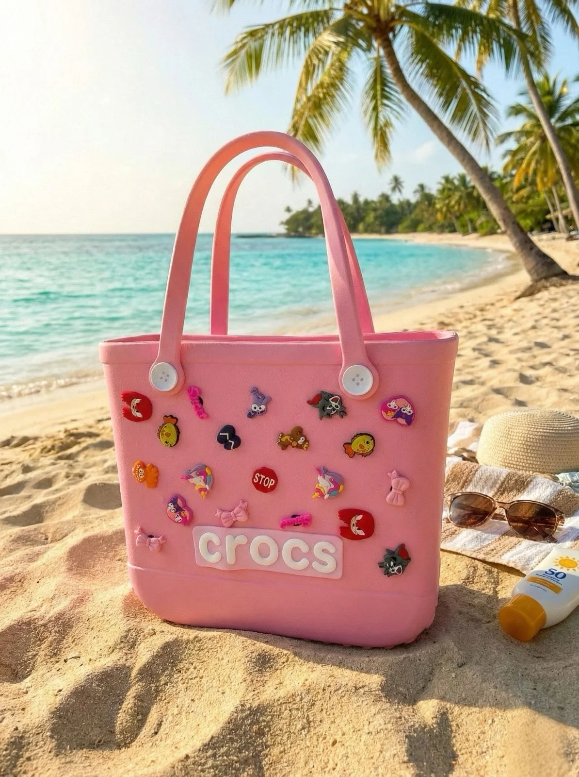 Crocs Stil Jibbitzli Kadın Plaj Çantası görsel 4