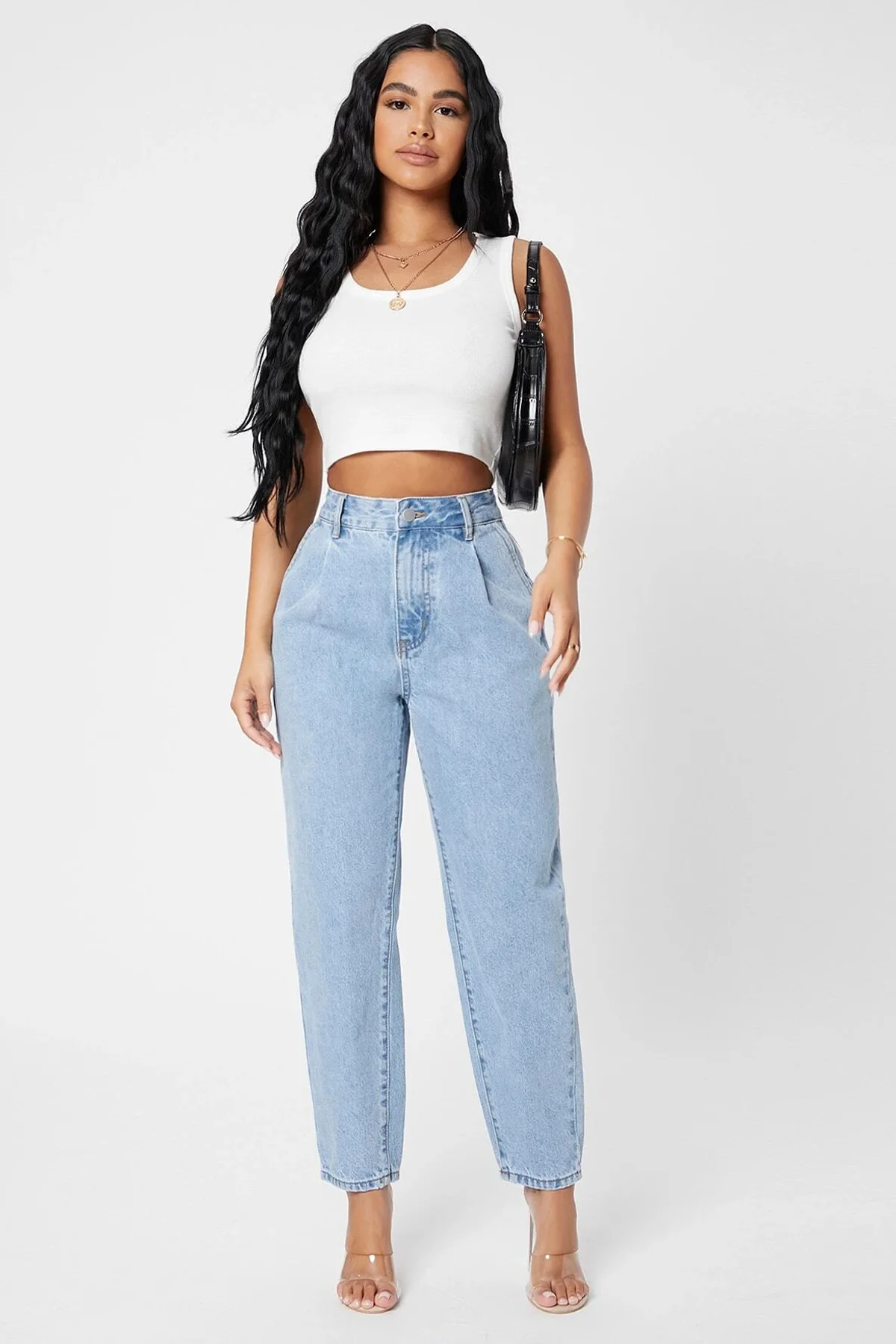 Kadın Beyaz Kare Yaka Crop Top Bluz görsel 3