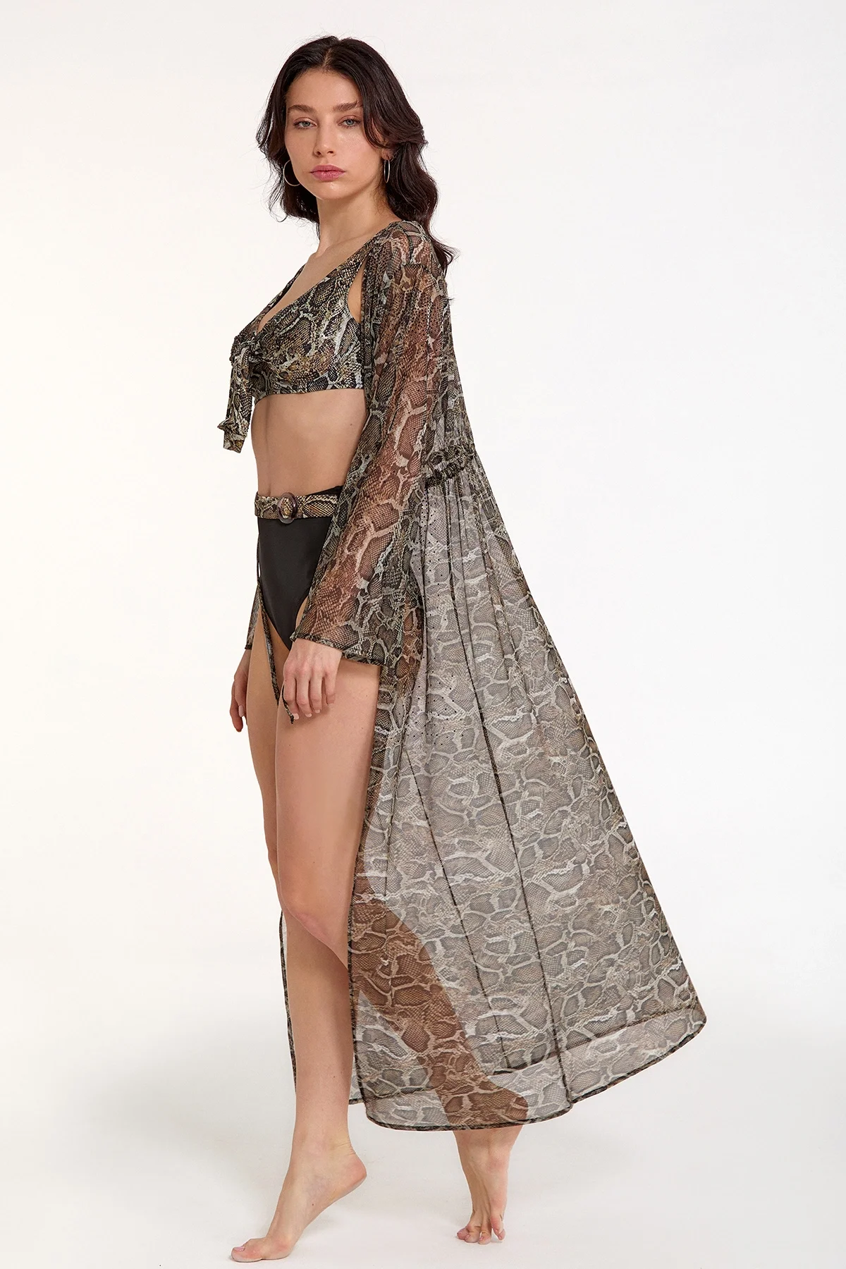 Argento 2106-3026 Kadın Önü Açık Uzun Kaftan görsel 2
