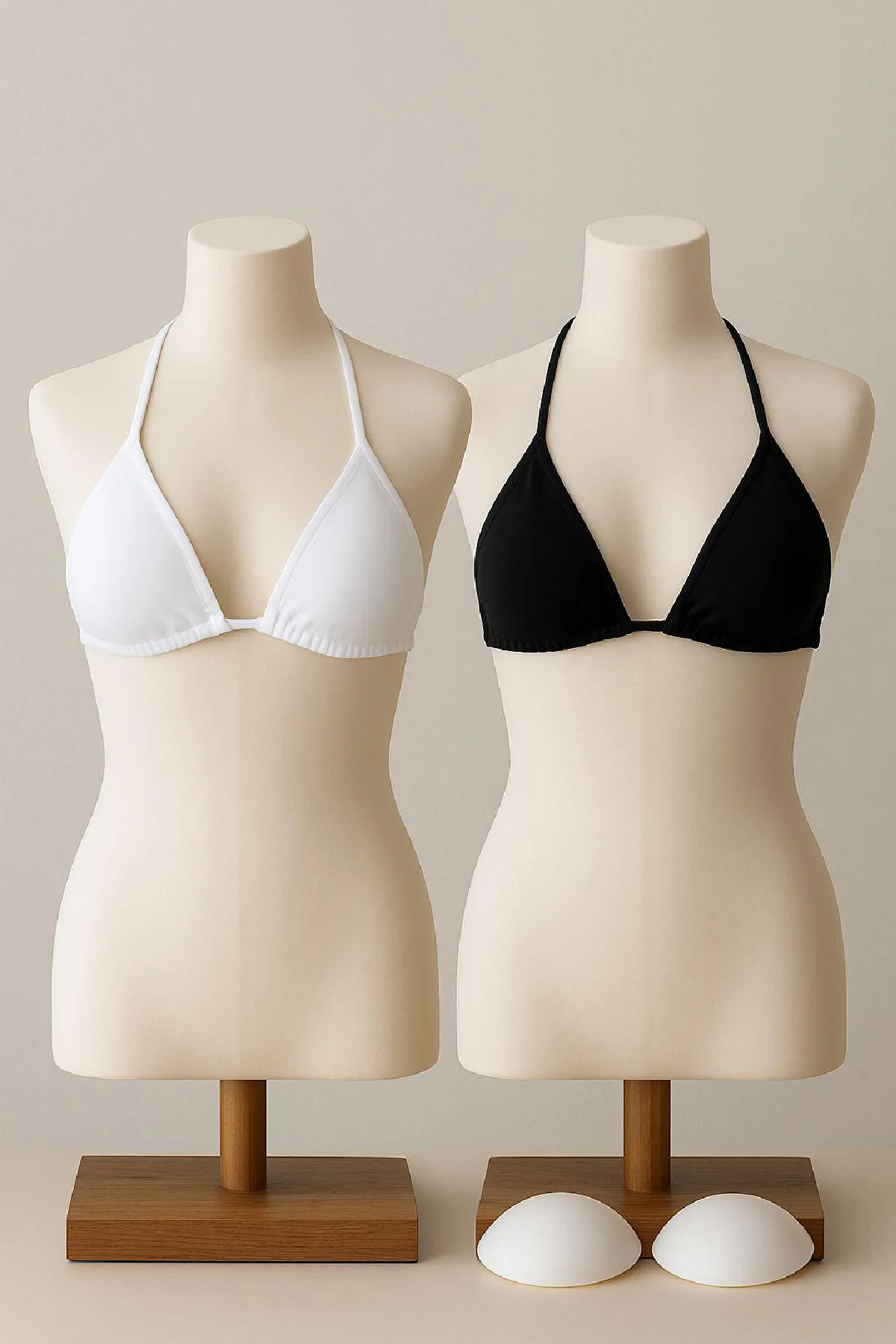 Kadın Siyah ve Beyaz Minimal Kesim Üçgen Bikini Üstü görsel 4
